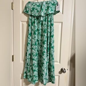 Japna Boho Tropical Strapless Maxi Dress Tassel Tie Front Slits-Size Small-NWT